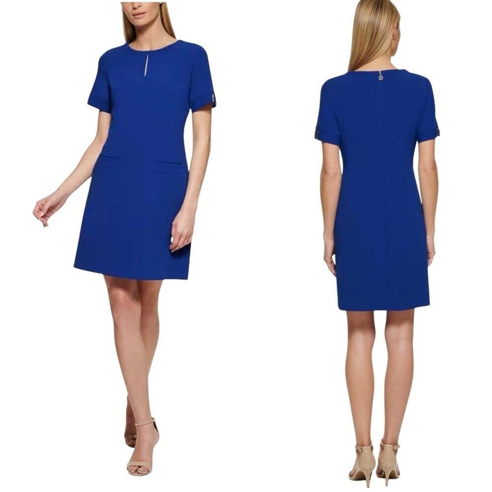 Tommy Hilfiger Keyhole Shift Dress Women’s Midi Blue Size 10 NWT CareerCore